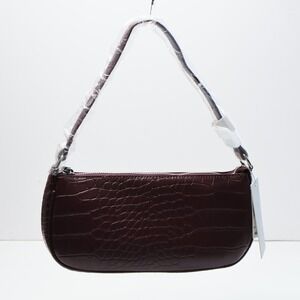 Street Level Burgundy Croc Embossed Baguette Shoulder Bag Vegan Leather NWT